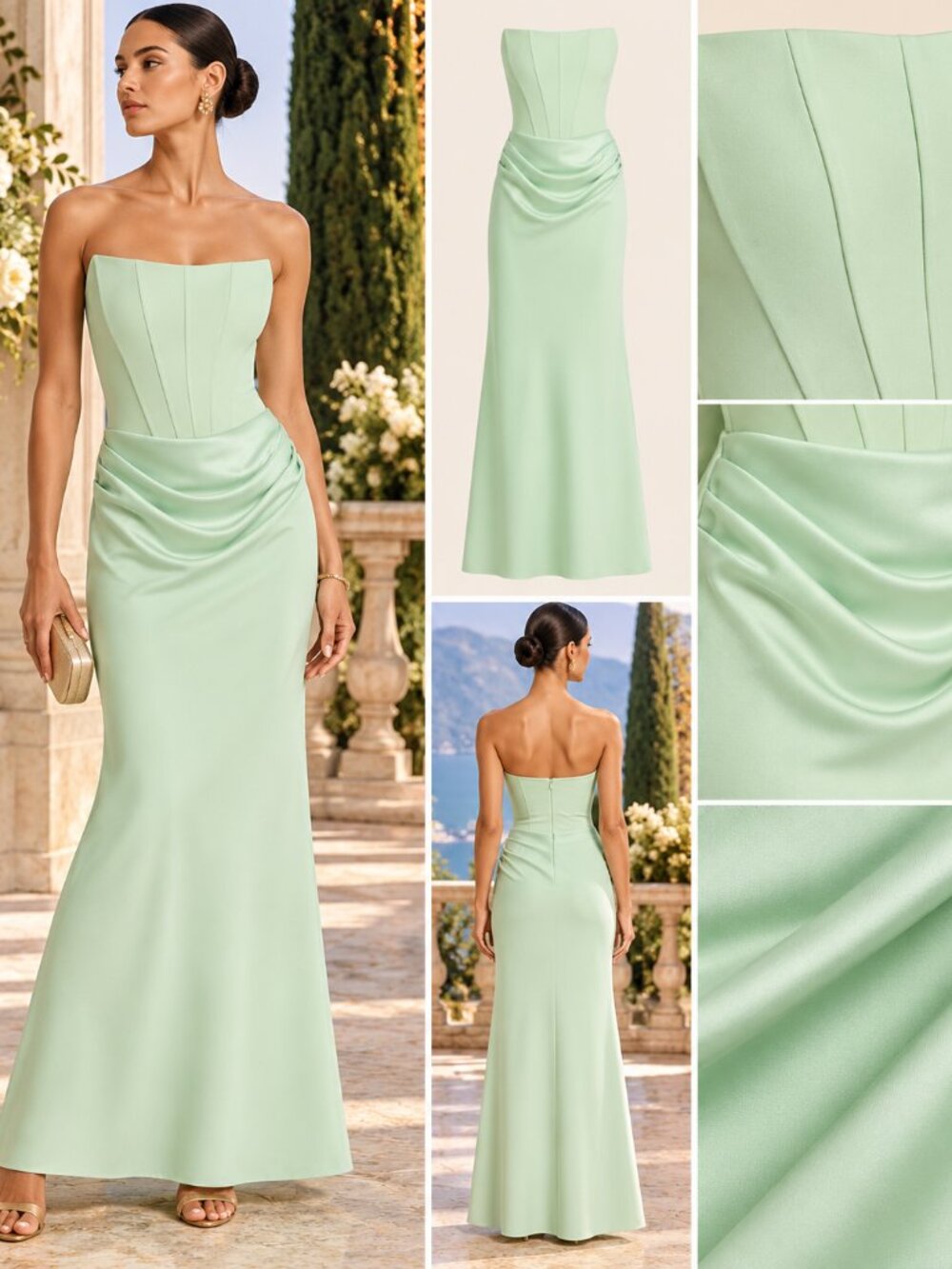 Betsy & Adam Debra Green Strapless Satin Formal Gown Size 6 NWT